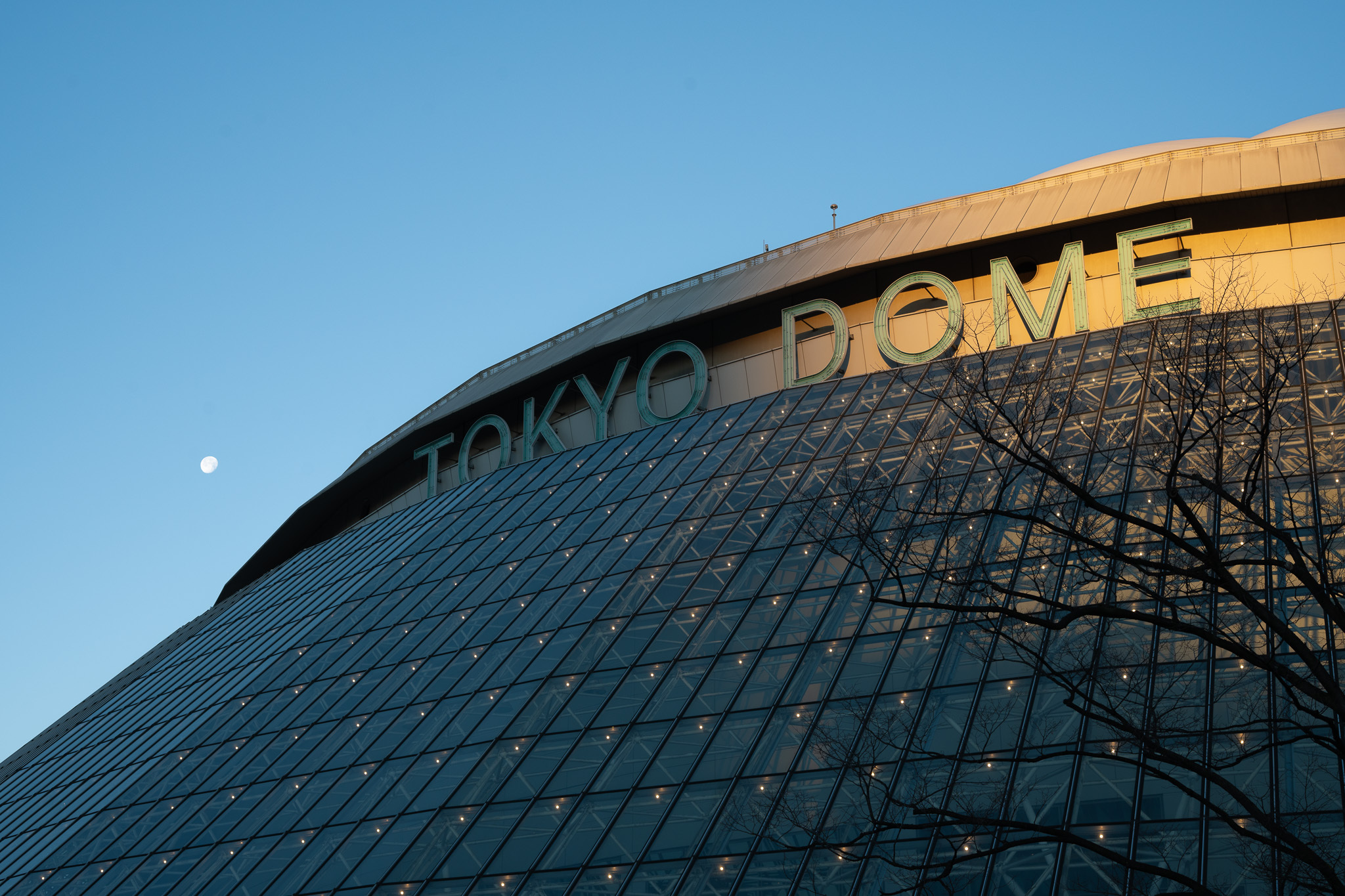朝日を浴びる東京ドーム